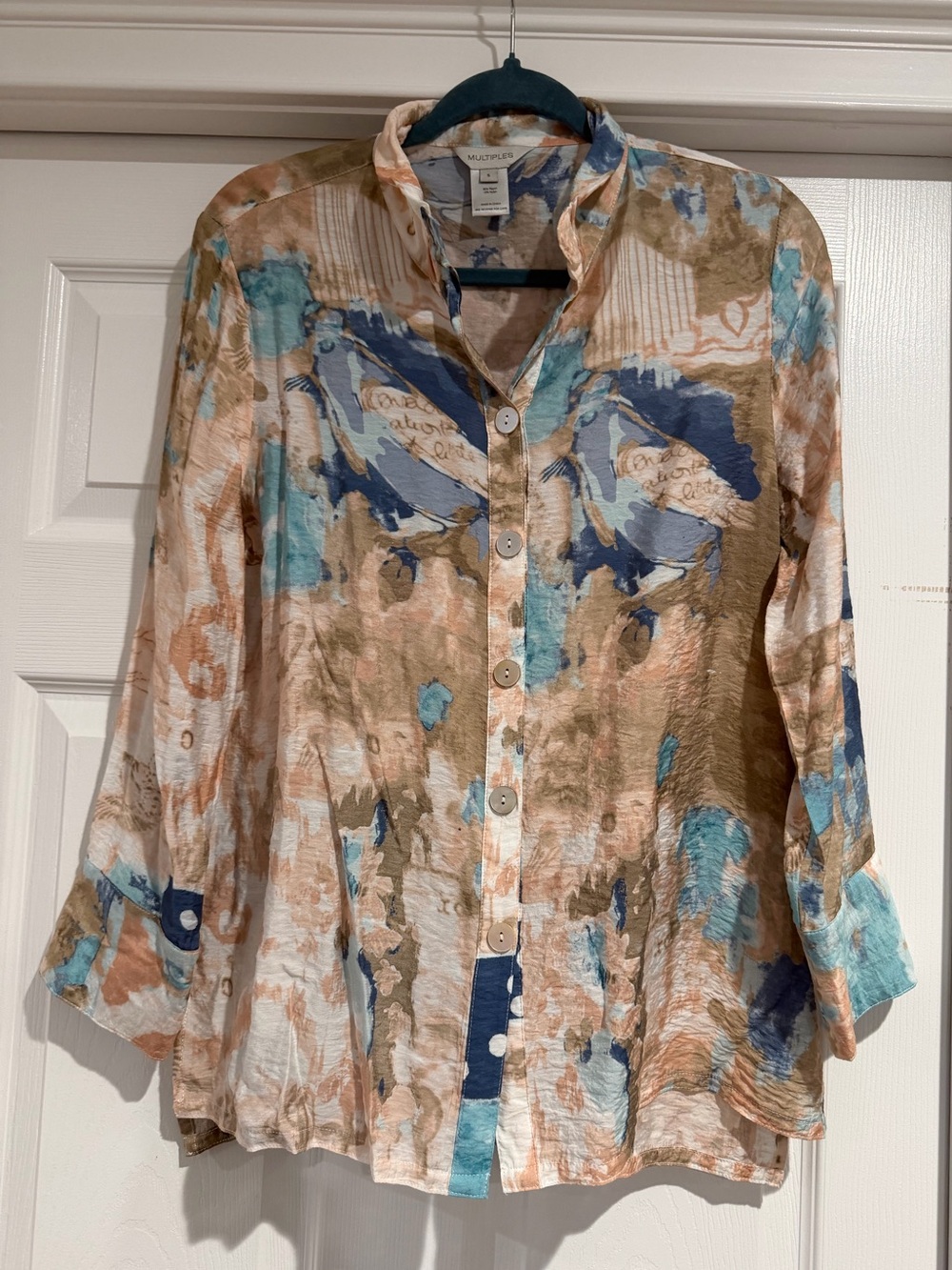 Multiples Blue Tan Cream Button-Front Women's Shirt